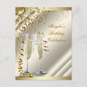 Womans Elegant Ivory Gold Birthday Invitation