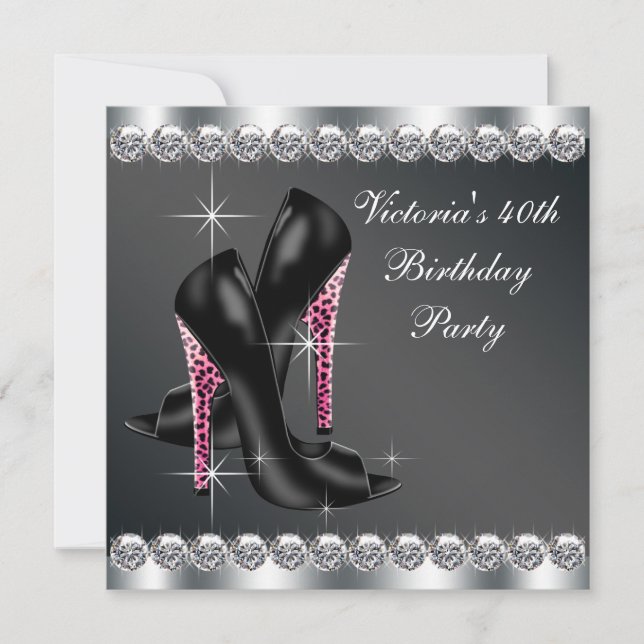 Womans Elegant Pink 40th Birthday Party Invitation (Front)