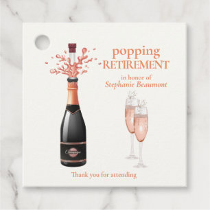 Woman's Elegant Popping Champagne Retirement Favour Tags