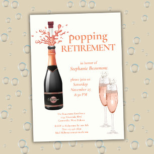 Woman's Elegant Popping Champagne Retirement Invitation