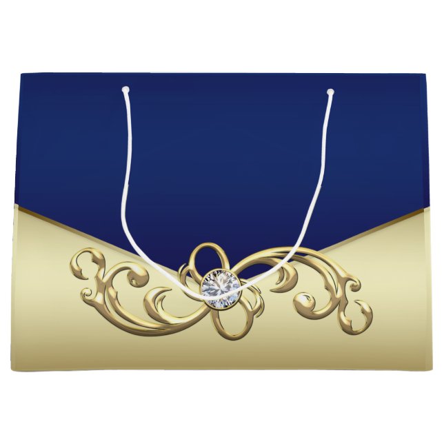 Womans Elegant Royal Blue Gold Large Gift Bag (Front)