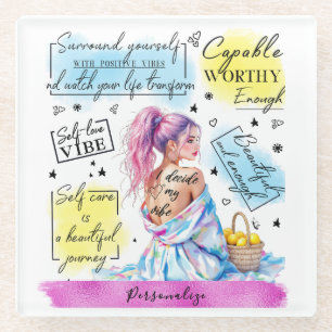 Woman's Empowerment Inspire Positive Affirmation Glass Coaster