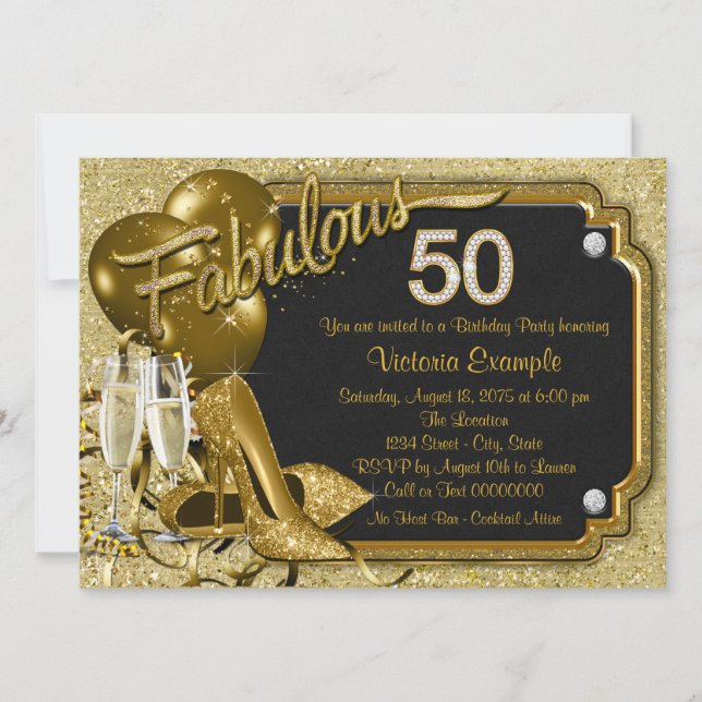 Womans Fabulous 50 Birthday Party Invitation (Front)