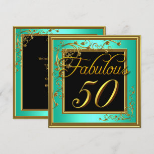 Womans Fabulous 50th Birthday Party Teal Gold Invitation