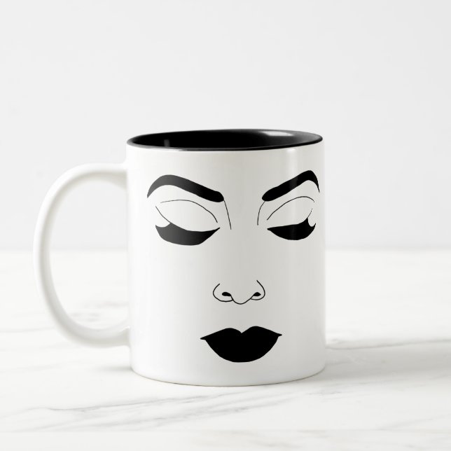 Womans Face Closed Eyes Makeup Beauty Art Two-Tone Coffee Mug (Left)