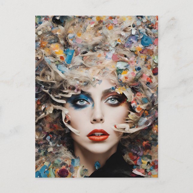 Woman's Face Colourful Collage Postcard (Front)