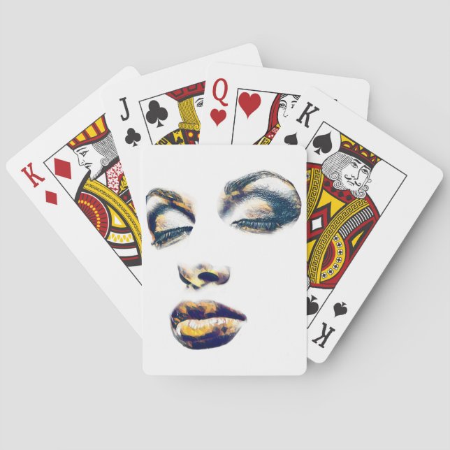 Womans Face Gold Makeup beauty Abstract pop art  Playing Cards (Back)