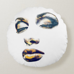 Womans Face Gold Makeup beauty Abstract pop art  Round Cushion