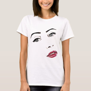 womans face gray eyes red lips makeup art T-Shirt