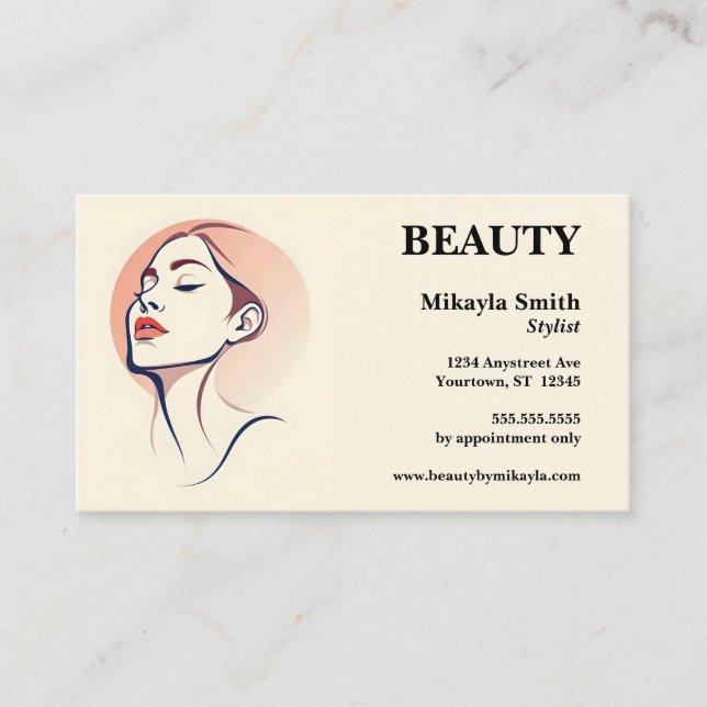 Woman's Face Hair Style Nails Beauty Business Card (Front)