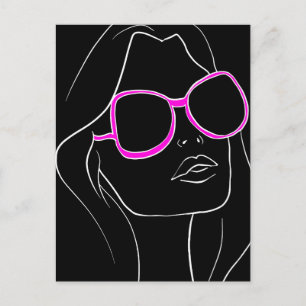 Woman's Face in Pink Sunglasses Black Retro Postcard