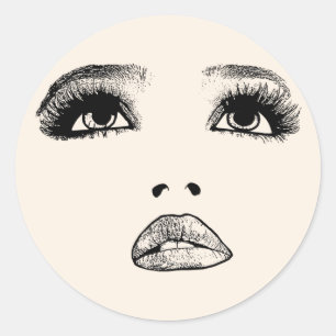 Womans face looking Up Makeup Beauty Art Classic Round Sticker