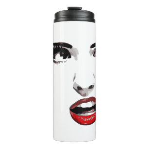 Womans face Red Lipstick Dark Eyed makeup Art Thermal Tumbler