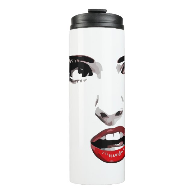 Womans face Red Lipstick Dark Eyed makeup Art Thermal Tumbler (Front)