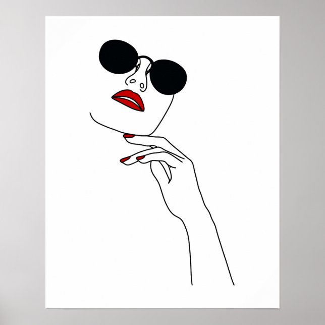 Woman's Face With Black Sunglasses Line Art Poster (Front)