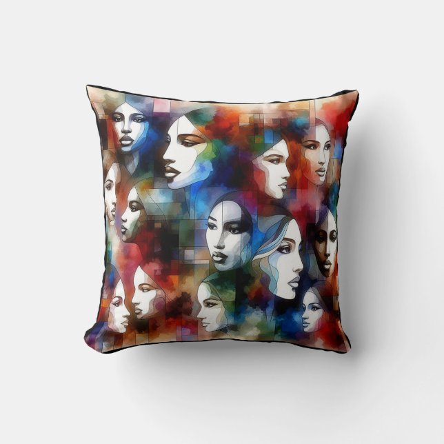 womans faces abstract watercolors pop art  cushion (Front)