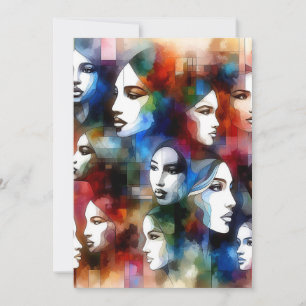 womans faces abstract watercolors pop art holiday card