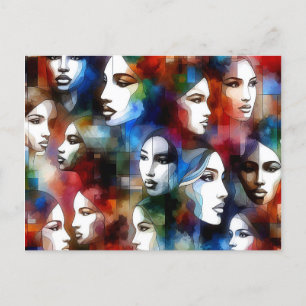womans faces abstract watercolors pop art holiday postcard