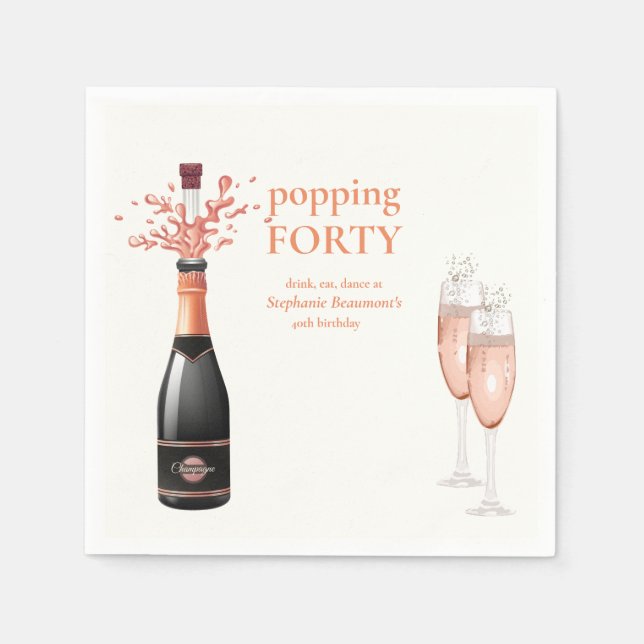 Woman's Funny Popping Champagne 40th Birthday Napkin (Front)
