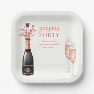 Woman's Funny Popping Champagne 40th Birthday Paper Plate