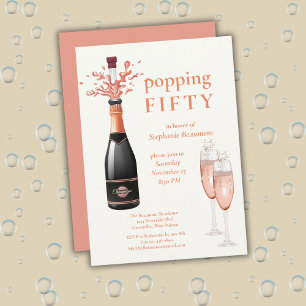 Woman's Funny Popping Champagne 50th Birthday Invitation