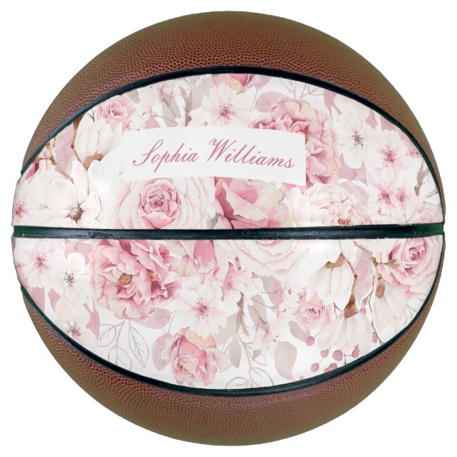 Womans Girls Gift Present Blush Pink Pretty Floral Basketball (Front)