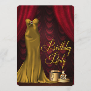 Womans Glamourous Ruby Red Gold Birthday Party Invitation