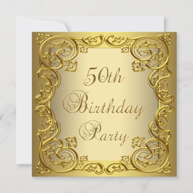 Womans Gold 50th Birthday Party Invitation (Front)