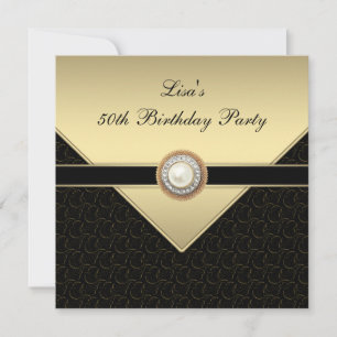 Womans Gold Black 50th Birthday Party Invitation