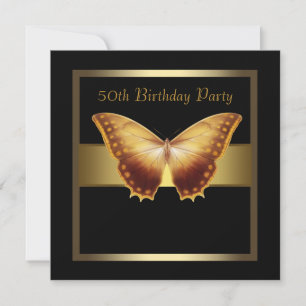 Womans Gold Butterfly Elegant 50th Birthday Party Invitation
