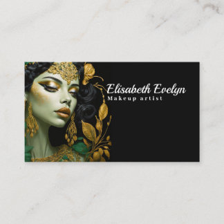 Woman's Gold Jewellery with Green Floral Touch h67 Business Card
