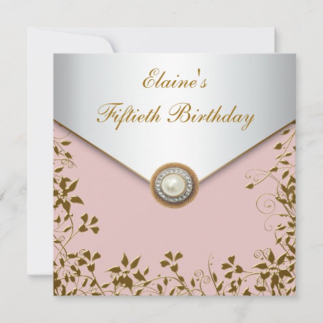 Womans Gold Pink Womans 50th Birthday Party Invitation (Front)