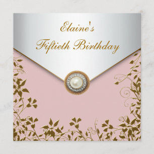 Womans Gold Pink Womans 50th Birthday Party Invitation