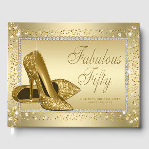 Womans Gold Shoes 50th Birthday Party Guest Book