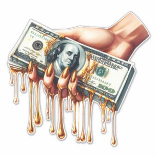 womans hand 100 dollar bills dripping liquid gold