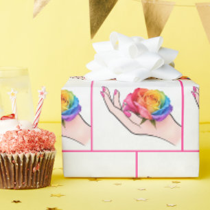 Woman's Hand Cradling a Rainbow Rose Wrapping Paper