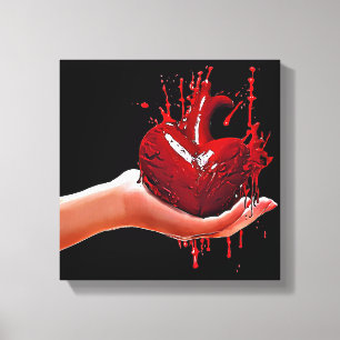 womans hand holding bloody Heart heartbreak Art Canvas Print