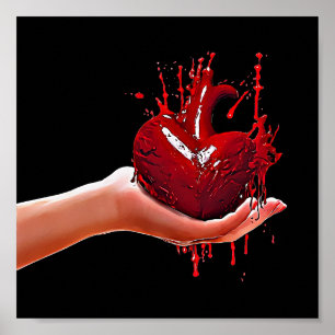 womans hand holding bloody Heart heartbreak Art Poster