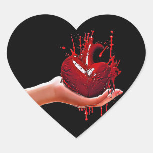 womans hand holding bloody Heart heartbreak  Art Sticker