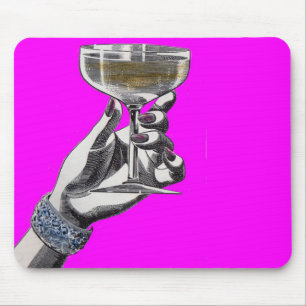 woman's hand holding glass of champagne mouse mat