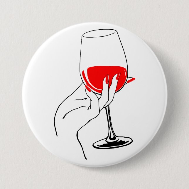 Womans hand holding wine glass art 7.5 cm round badge (Front)