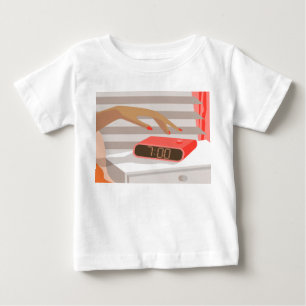 Womans hand pushing on alarm clock snooze button baby T-Shirt