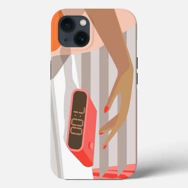 Womans hand pushing on alarm clock snooze button Case-Mate iPhone case (Back)