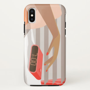 Womans hand pushing on alarm clock snooze button iPhone x case