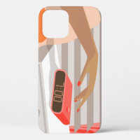 Womans hand pushing on alarm clock snooze button