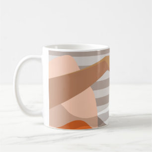 Womans hand pushing on alarm clock snooze button coffee mug