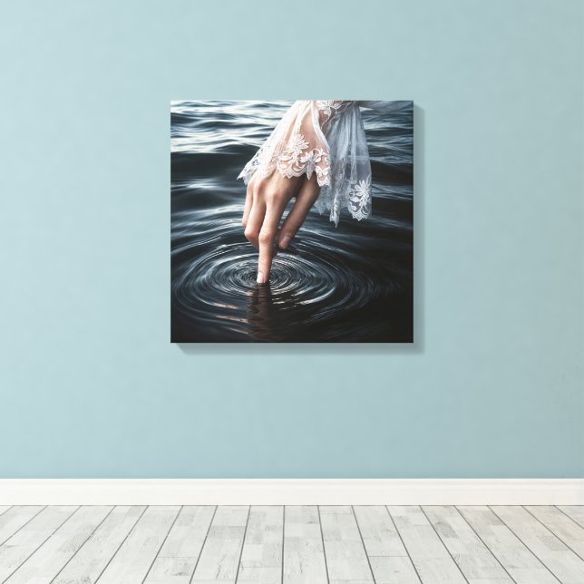 Woman's Hand Touching Water Canvas Print (Insitu(Wood Floor))