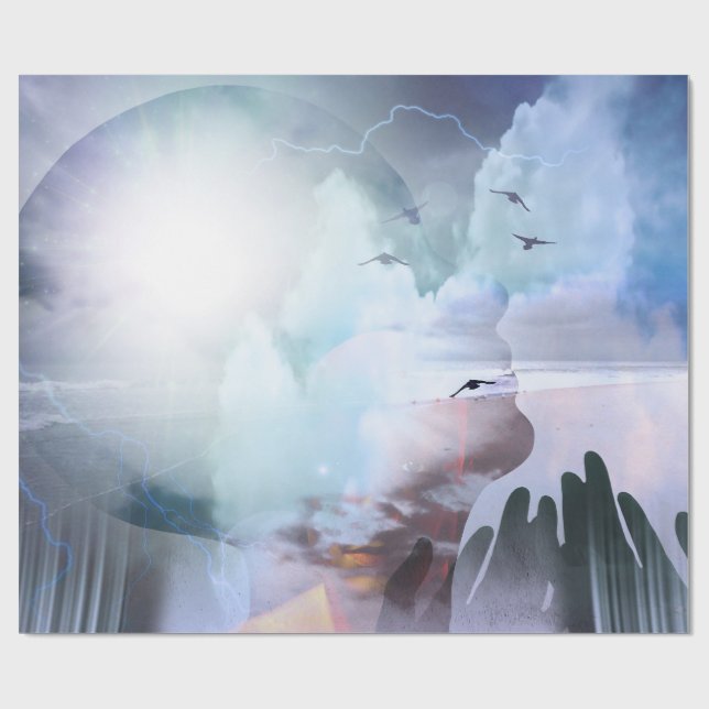 Woman's head silhouette and praying hands wrapping paper (Flat)