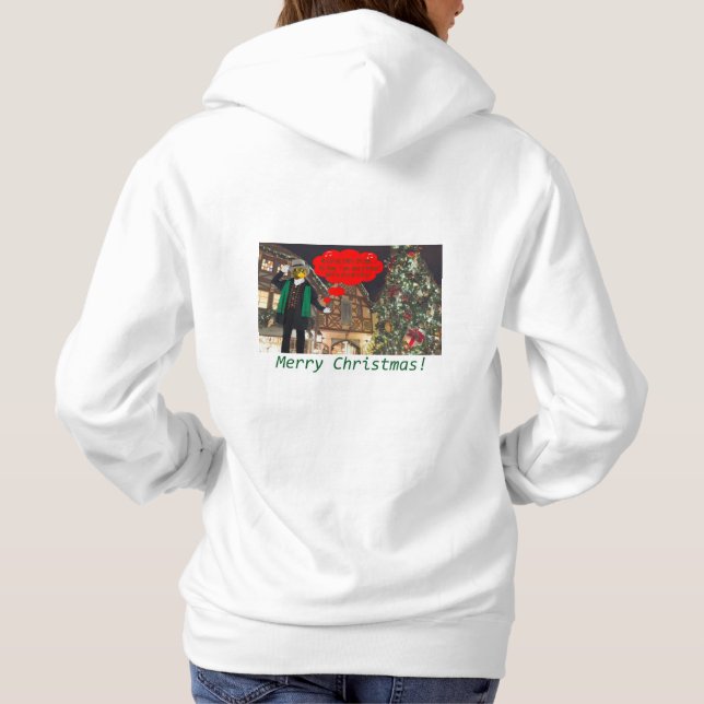 womans hoodie.  Merry Christmas.  bullfrog/caroler Hoodie (Back)