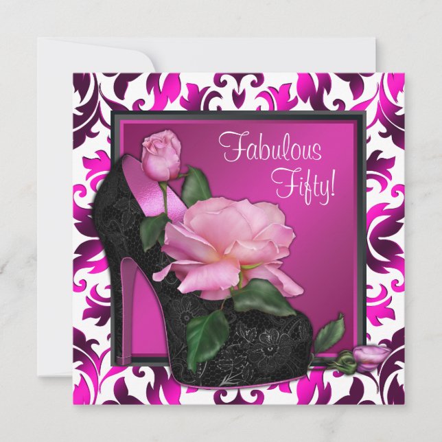 Womans Hot Pink 50th Birthday Party Invitation (Front)